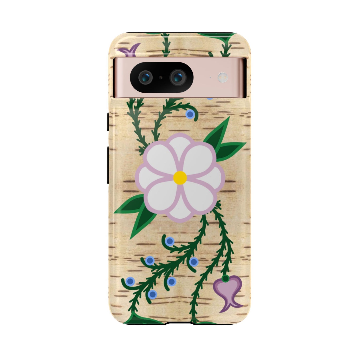 Birchbark Print Ojibwe Floral Tough Phone Cases - Black