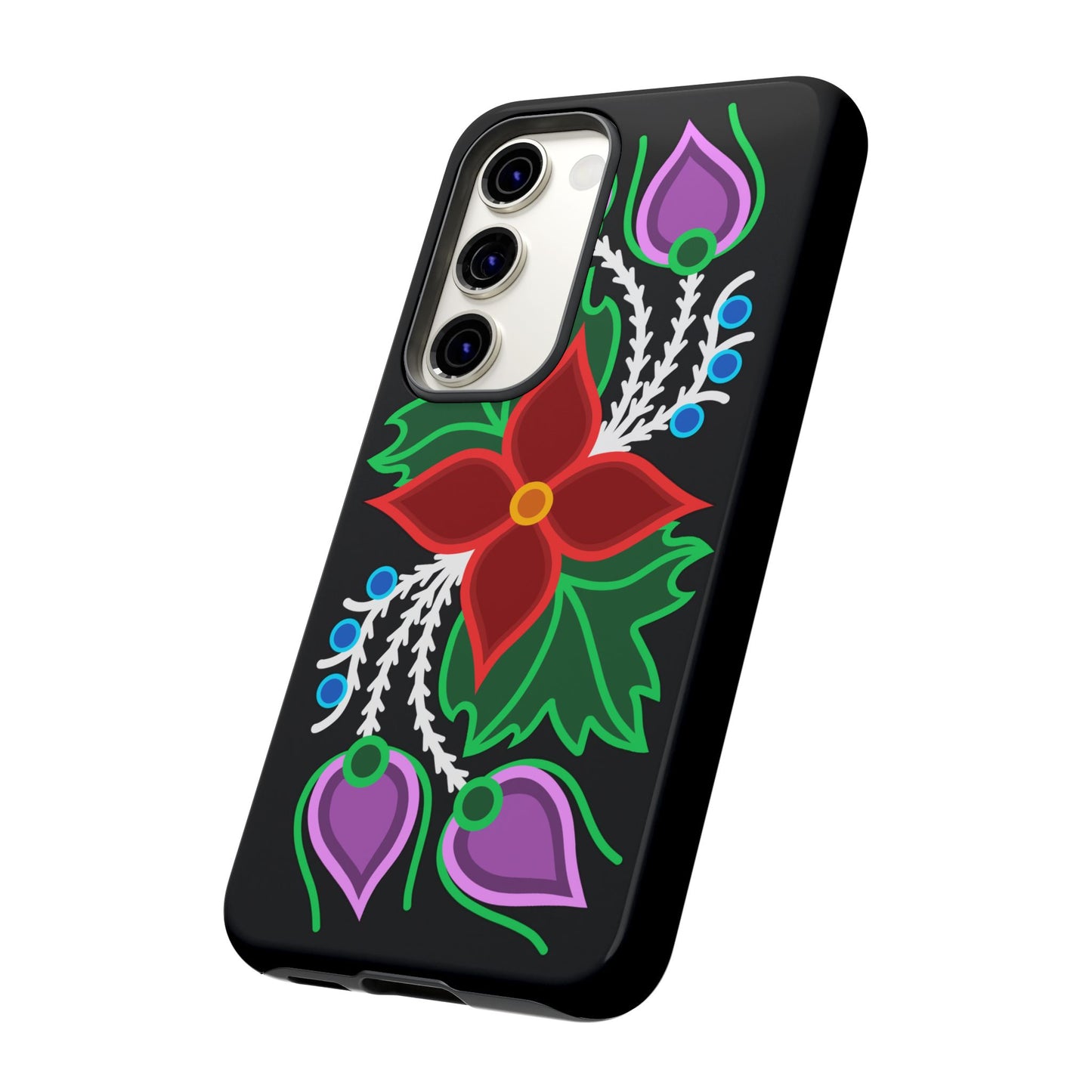 Traditional Ojibwe Floral Tough Phone Cases - Black