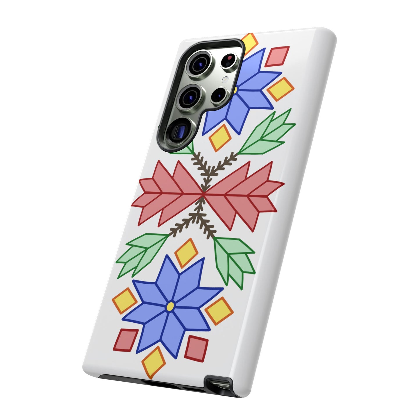 Geometric Ojibwe Floral Tough Phone Cases - White