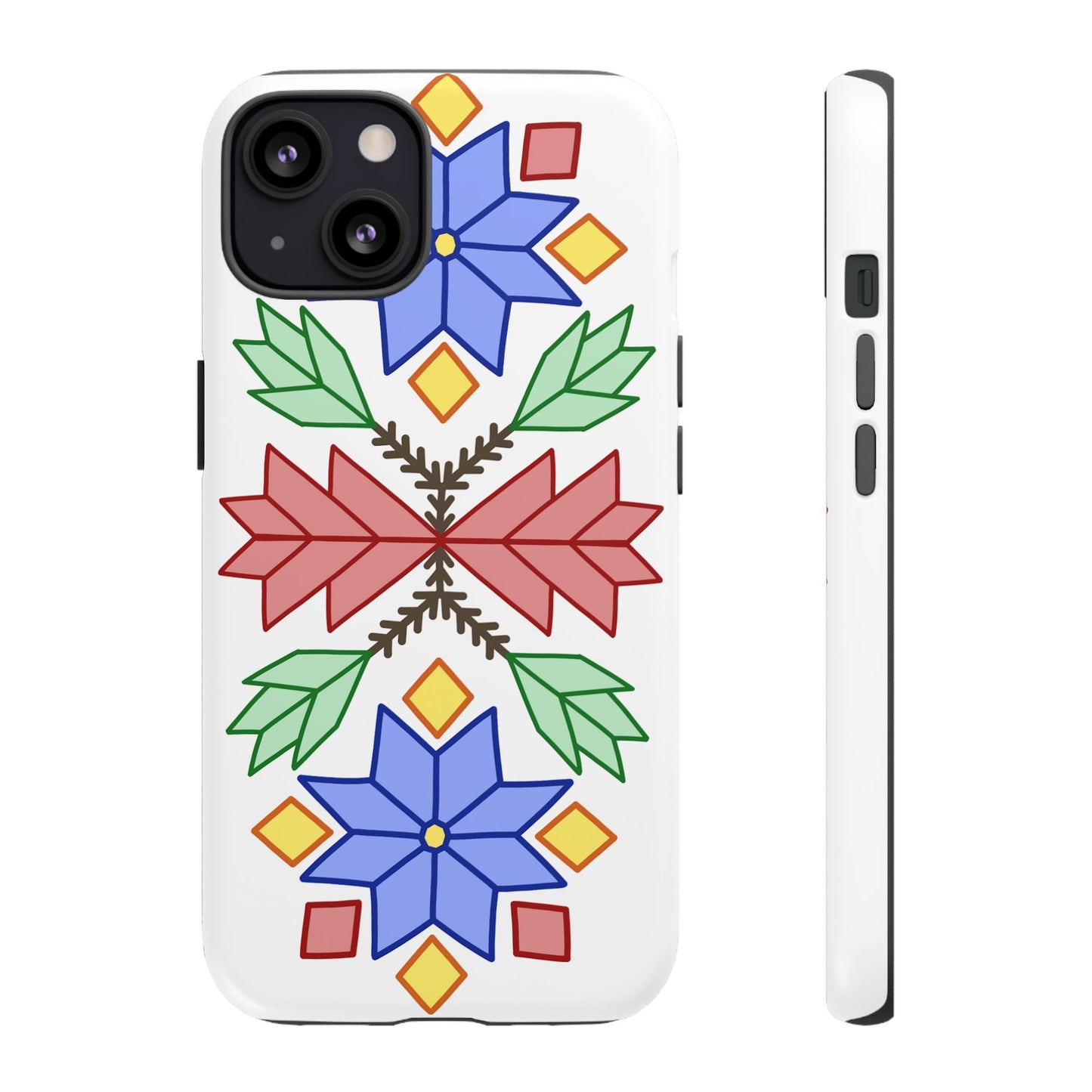 Geometric Ojibwe Floral Tough Phone Cases - White