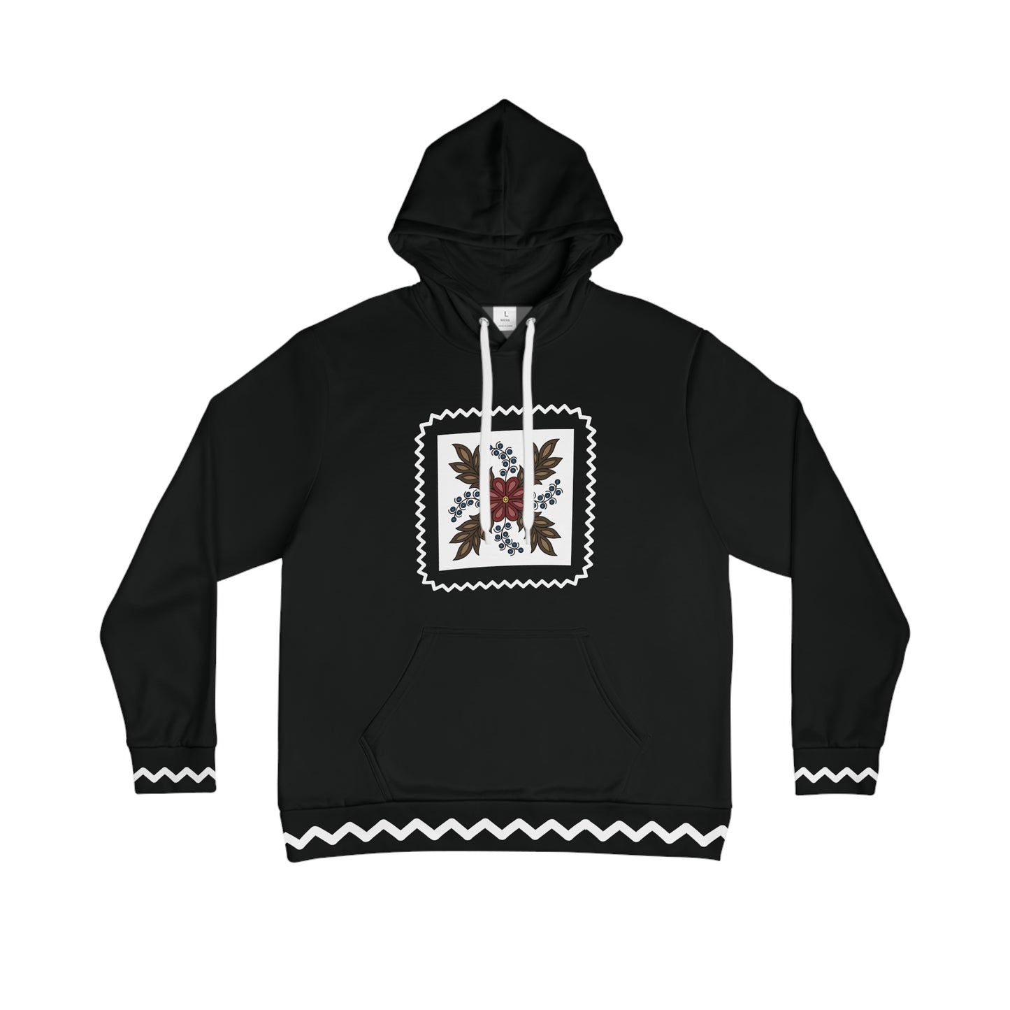 Traditional Style Ojibwe Floral & Berries Design with Zig Zag Border - Unisex Hoodie