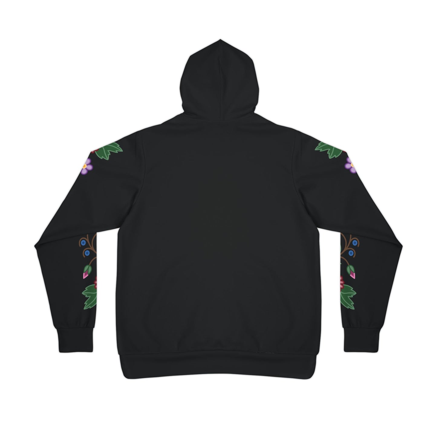 Woodland Ojibwe Floral Chest & Sleeve Design - Unisex Fit - Black Hoodie