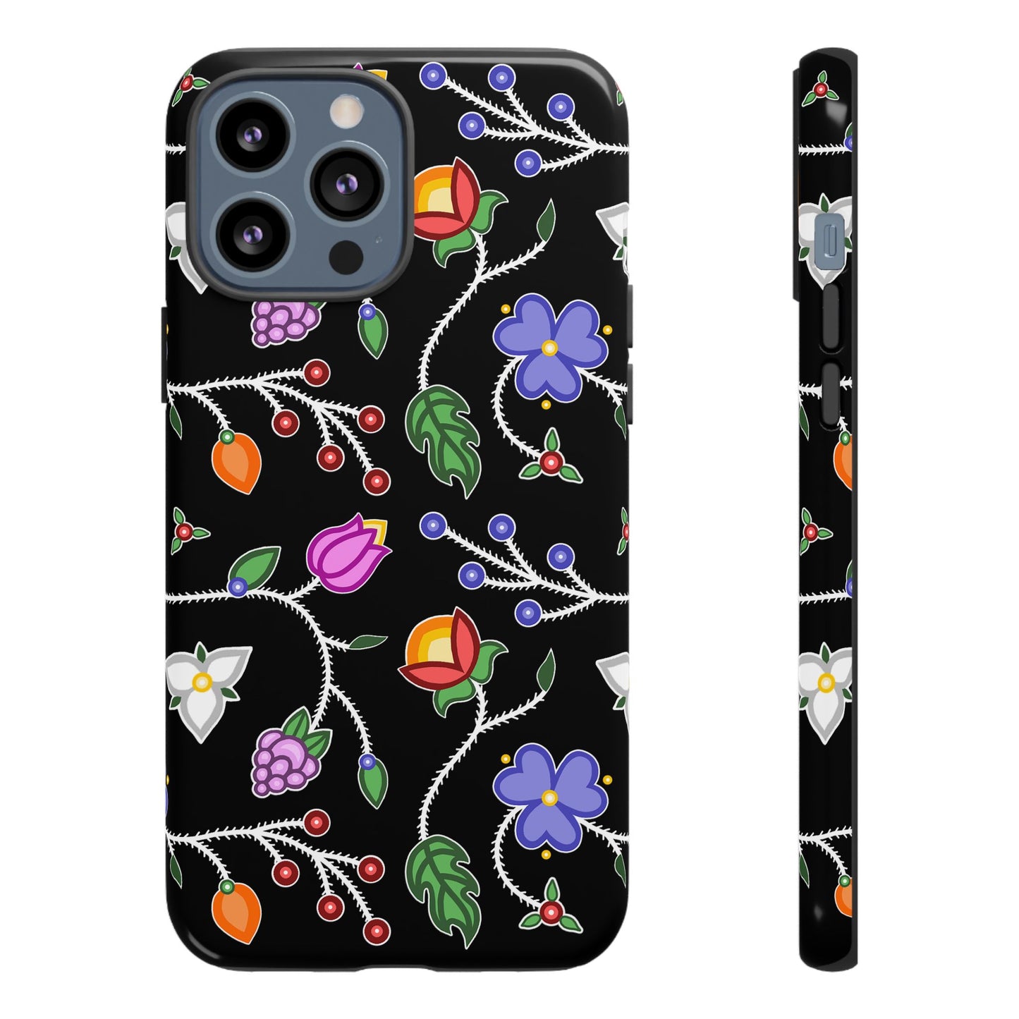 Ojibwe Floral Tough Phone Cases - Black