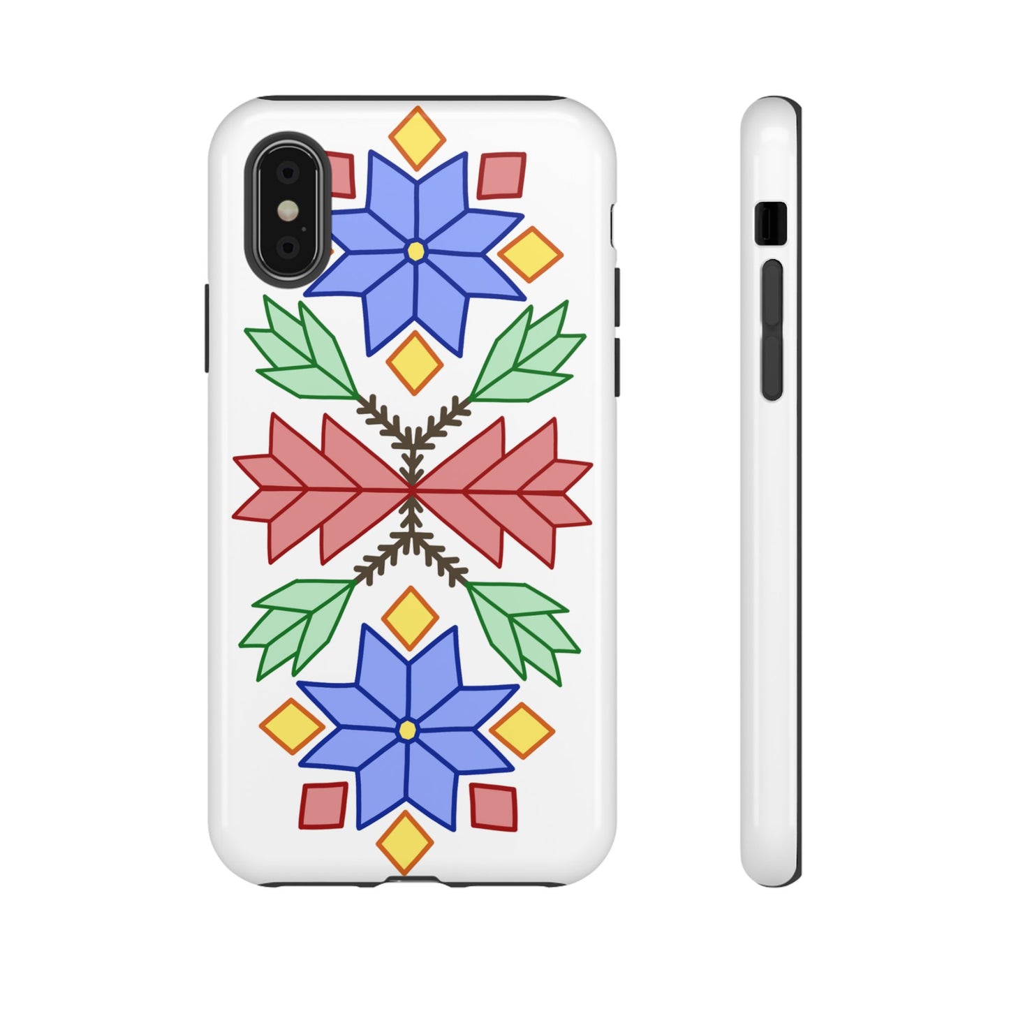 Geometric Ojibwe Floral Tough Phone Cases - White