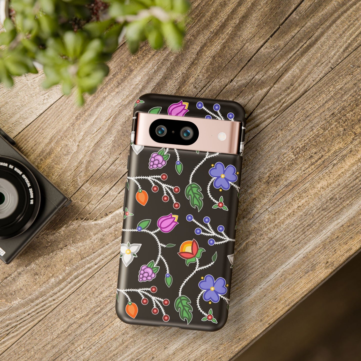 Ojibwe Floral Tough Phone Cases - Black