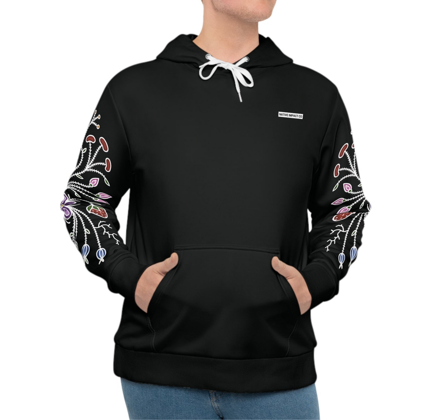 Ode ‘imin (strawberry) Ojibwe Floral Sleeve Design - Unisex Hoodie