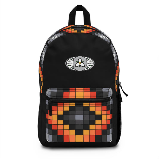 Faux Loom Beadwork Geometric Design - Black Backpack - Black & Fire Colors