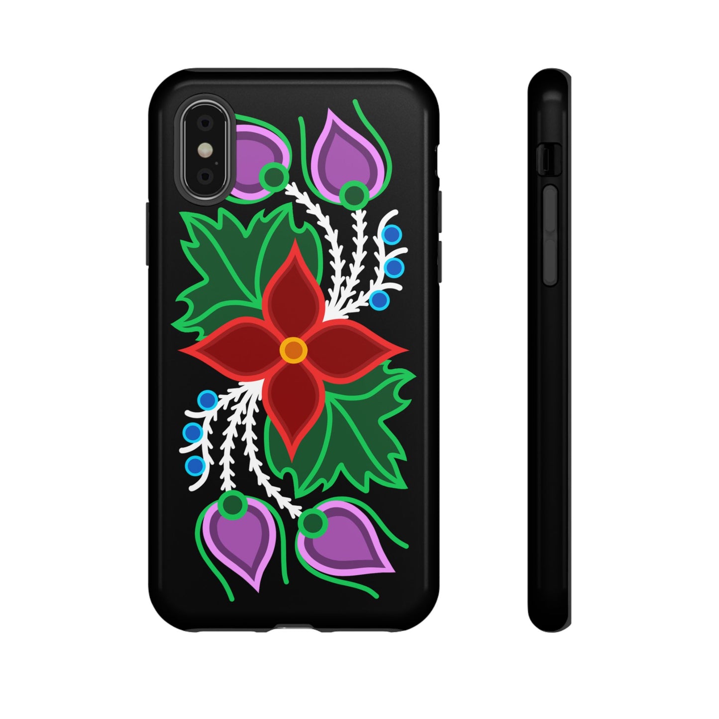 Traditional Ojibwe Floral Tough Phone Cases - Black