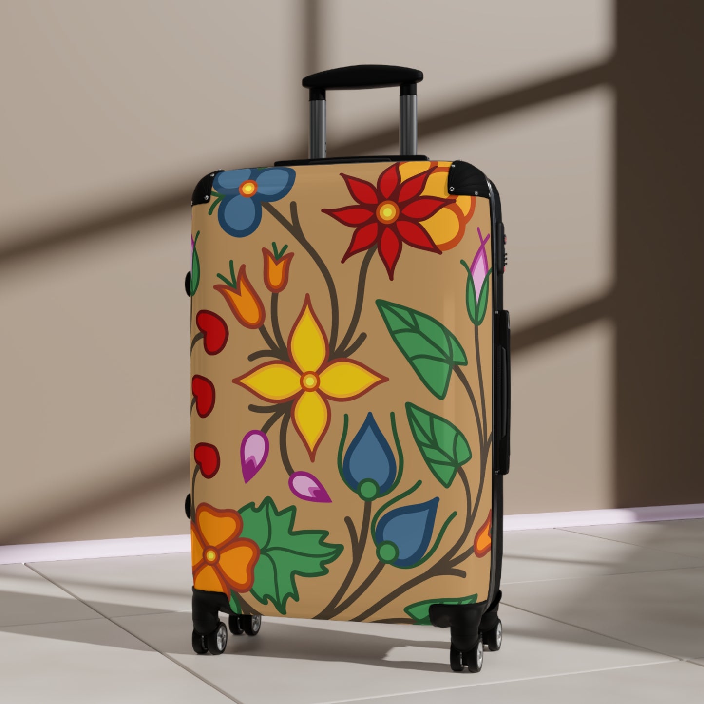 Woodland Ojibwe Floral Suitcase - Beige