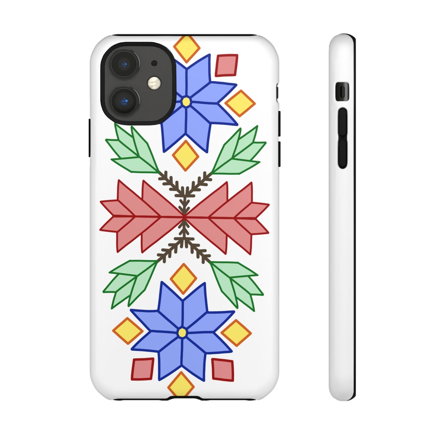 Geometric Ojibwe Floral Tough Phone Cases - White