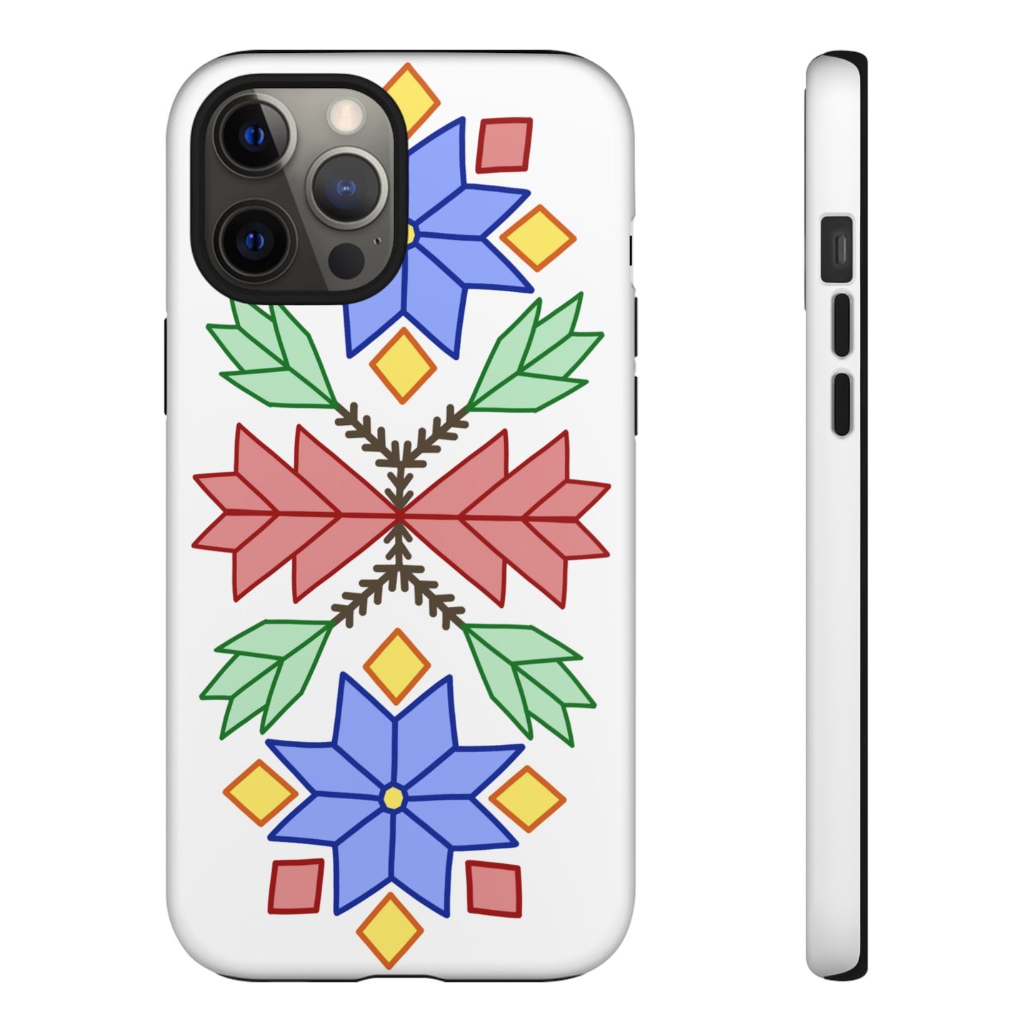 Geometric Ojibwe Floral Tough Phone Cases - White