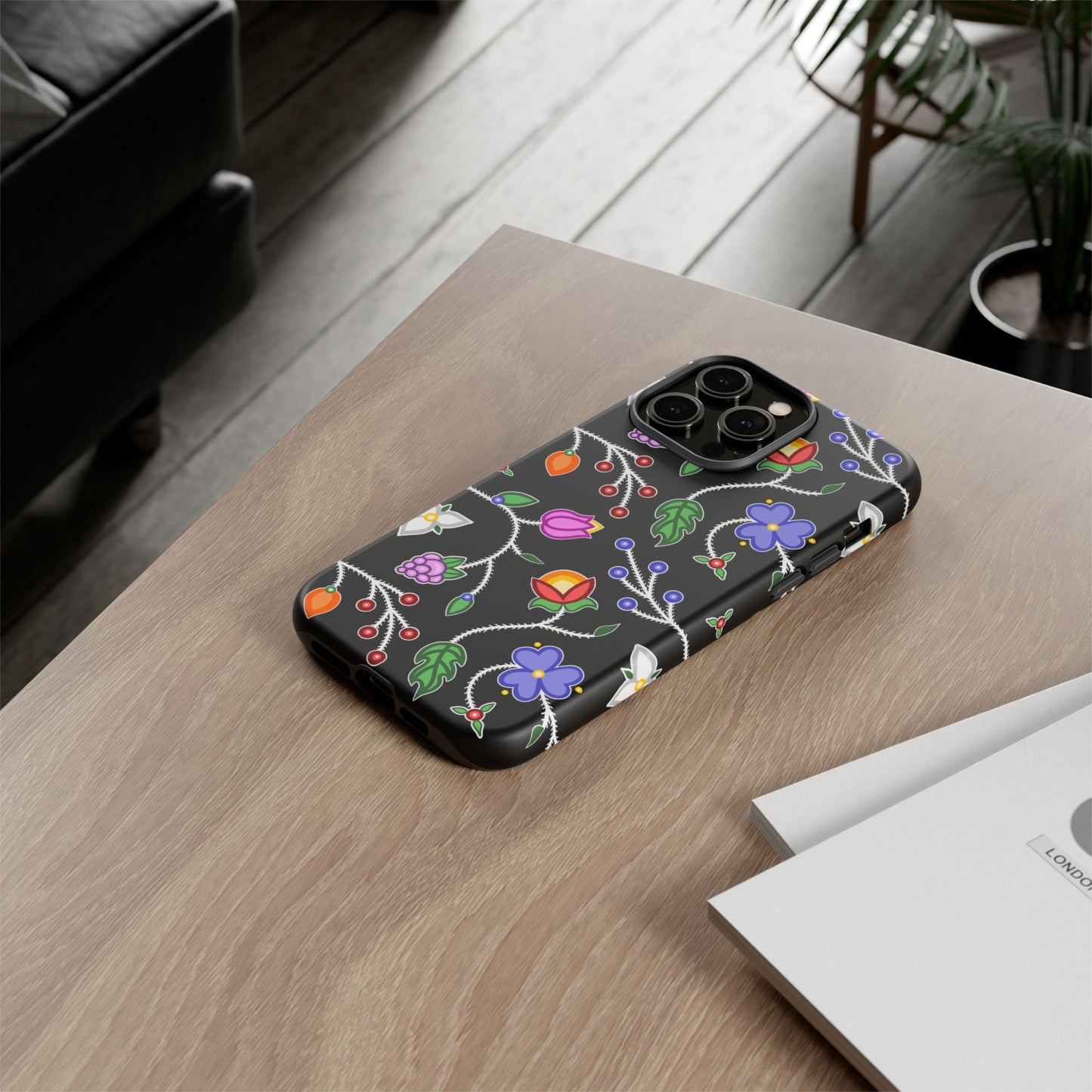 Ojibwe Floral Tough Phone Cases - Black