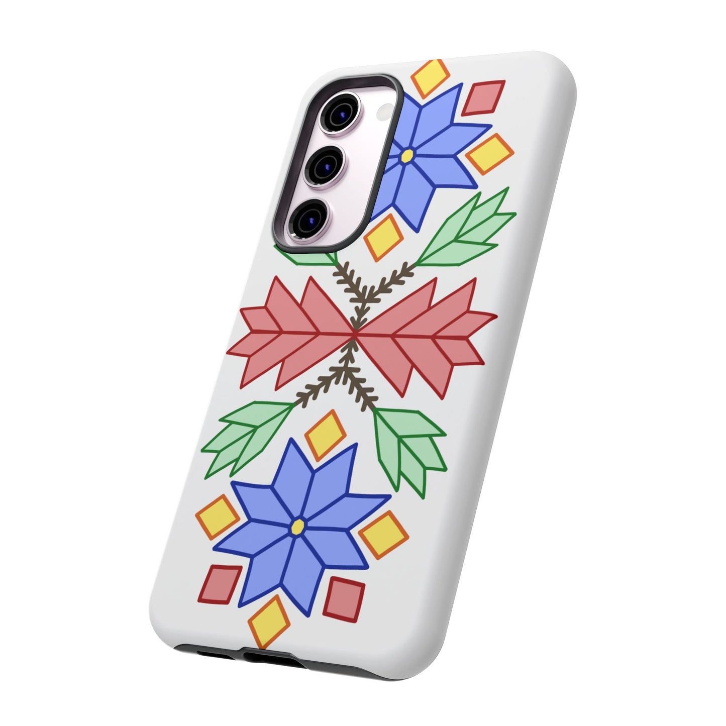 Geometric Ojibwe Floral Tough Phone Cases - White