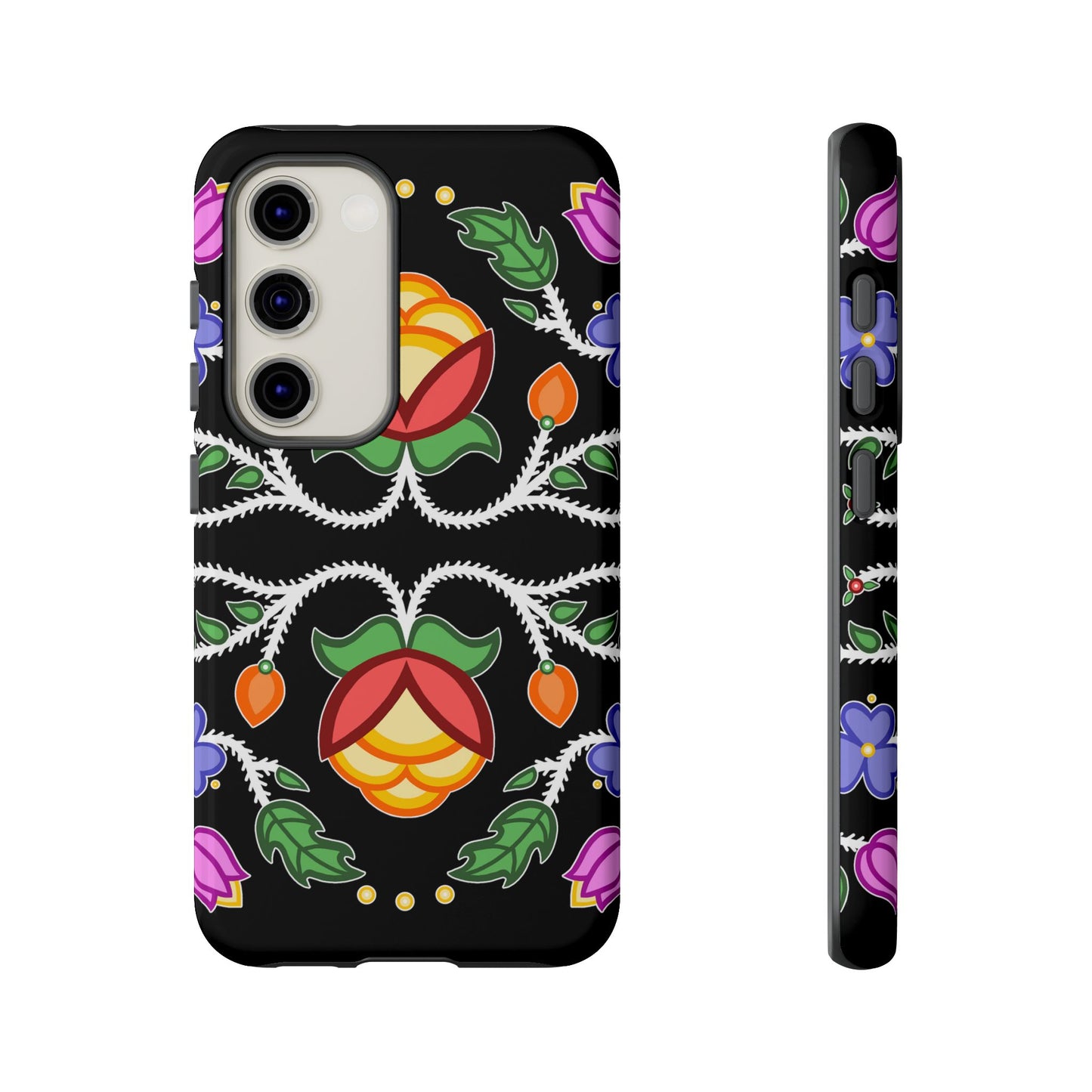 Tulip Design - Ojibwe Floral Tough Phone Cases - Black