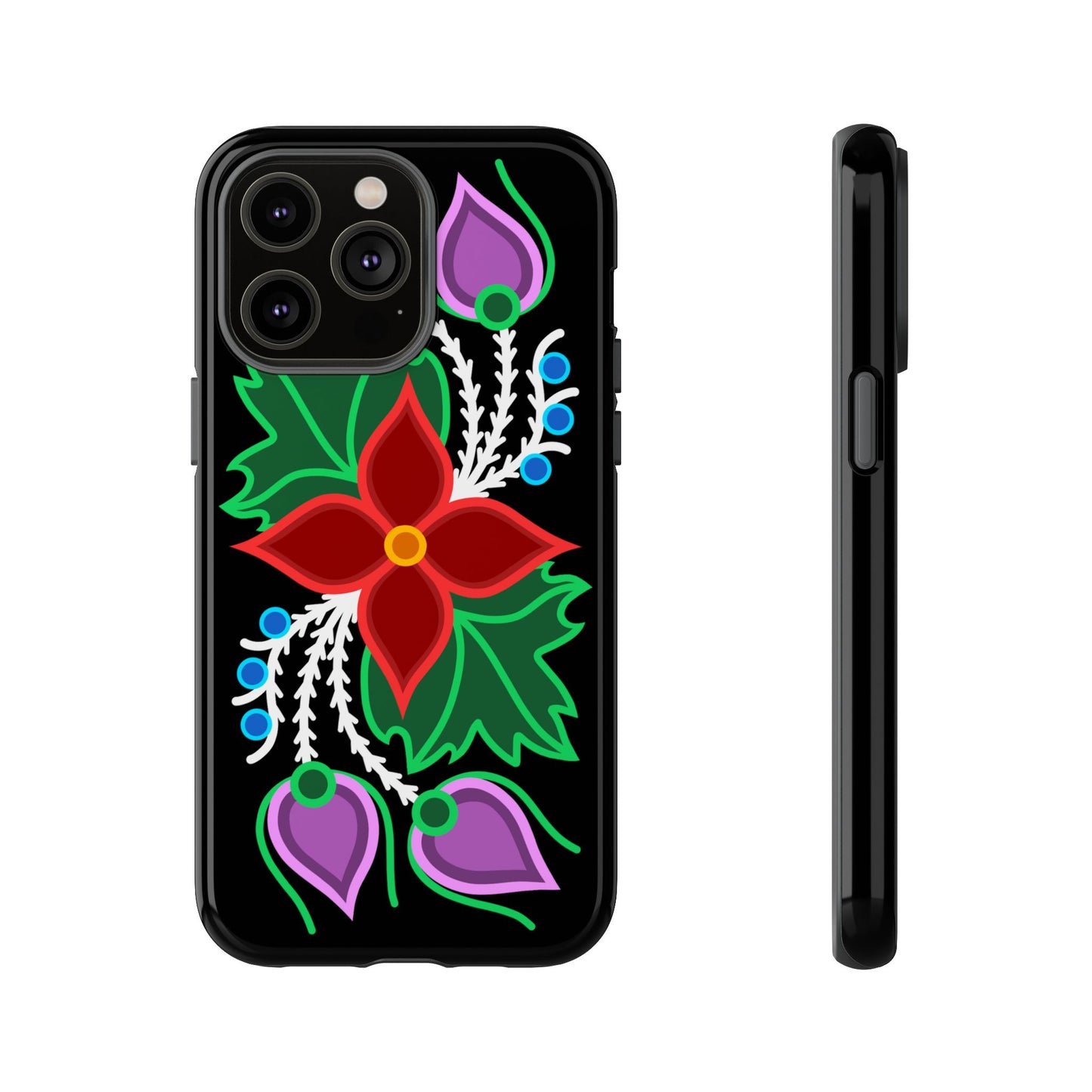 Traditional Ojibwe Floral Tough Phone Cases - Black