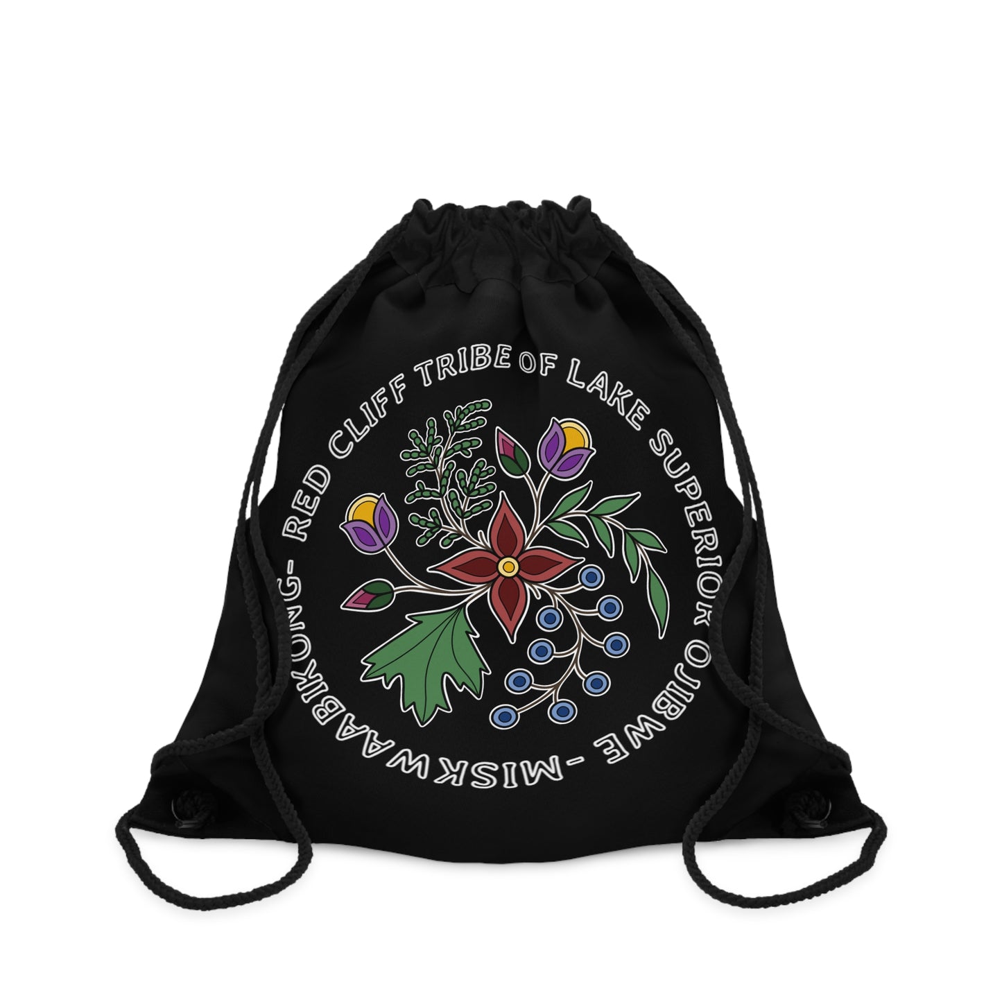 Red Cliff Tribe of Lake Superior Ojibwe Floral Design - Drawstring Bag