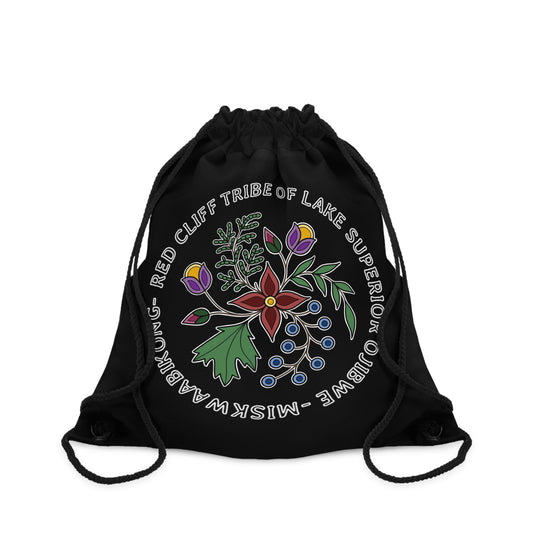 Red Cliff Tribe of Lake Superior Ojibwe Floral Design - Drawstring Bag