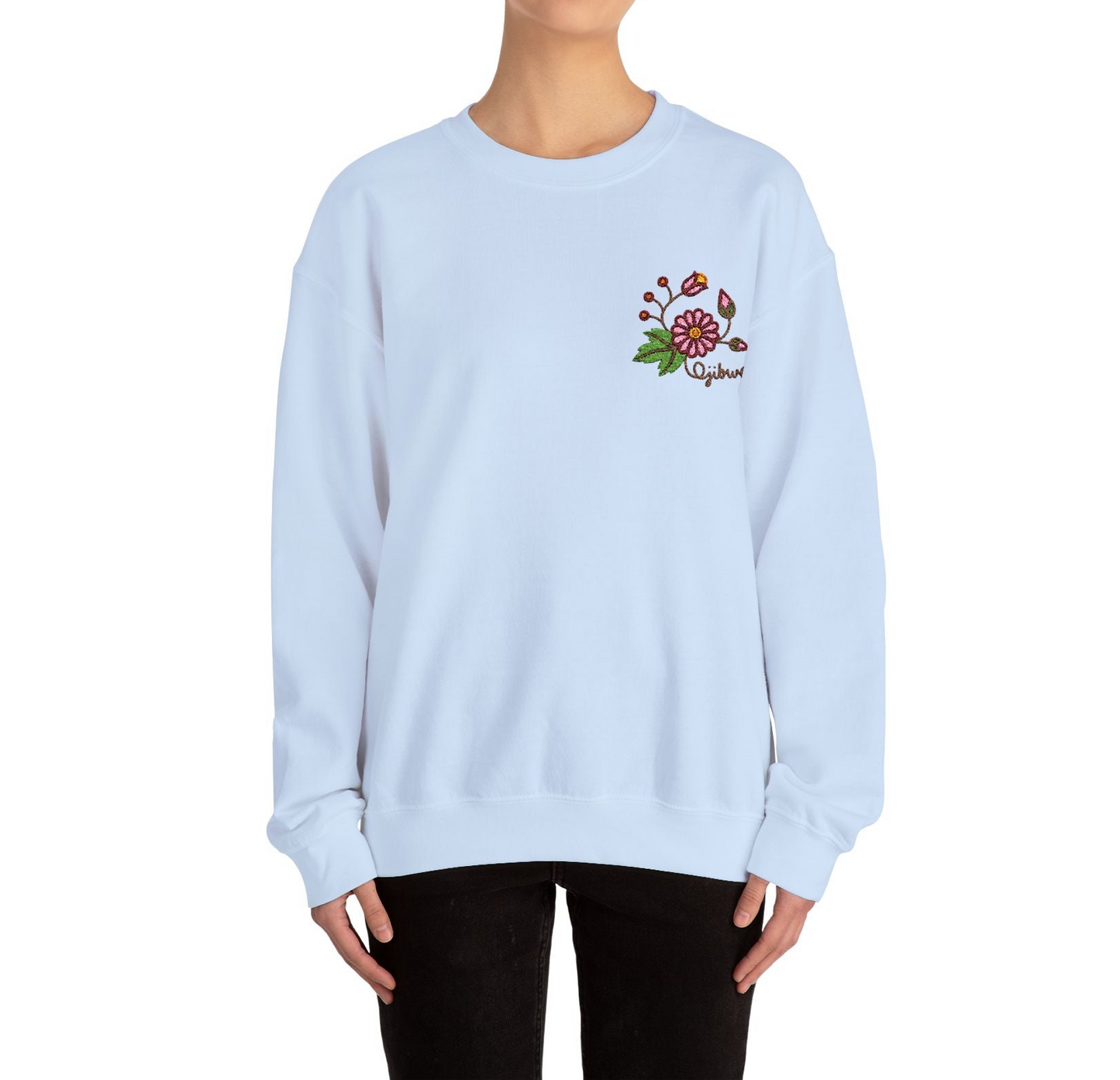 Ojibwe Pride Woodland Floral Embroidery Design - Unisex Gildan Heavy Blend™ Crewneck Sweatshirt