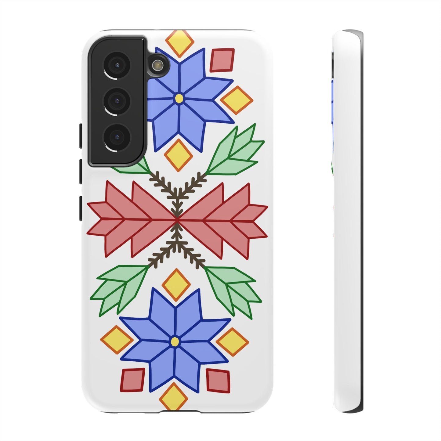 Geometric Ojibwe Floral Tough Phone Cases - White