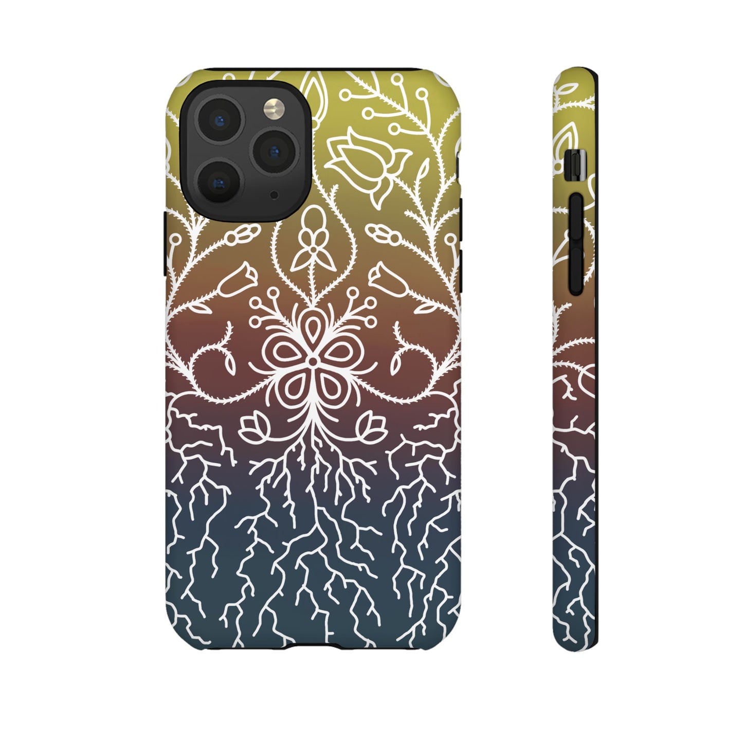 Sunset Ojibwe Floral Print Tough Phone Cases - Black