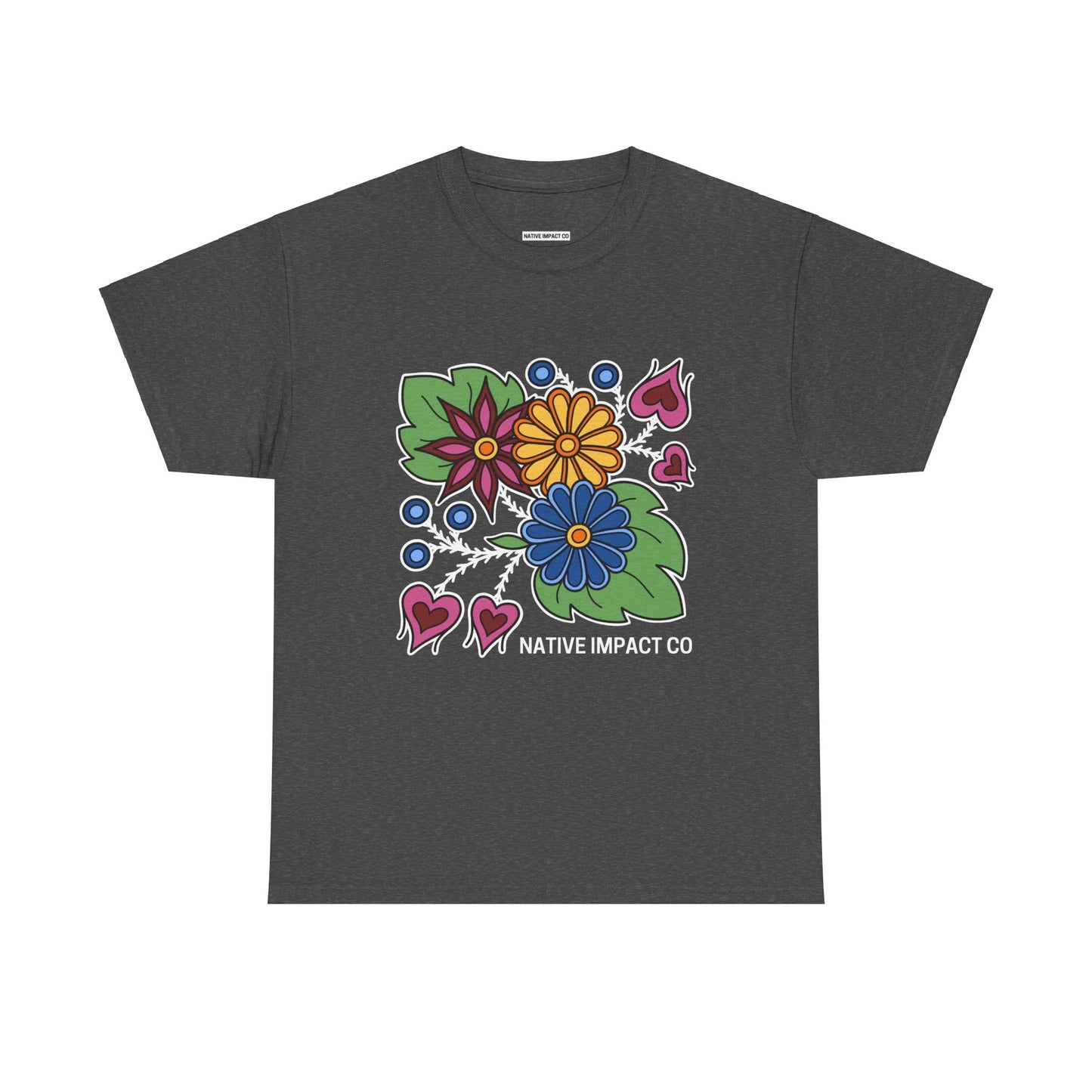 Hearts & Berries Contemporary Ojibwe Floral Design - Unisex Gildan Heavy Cotton Tee