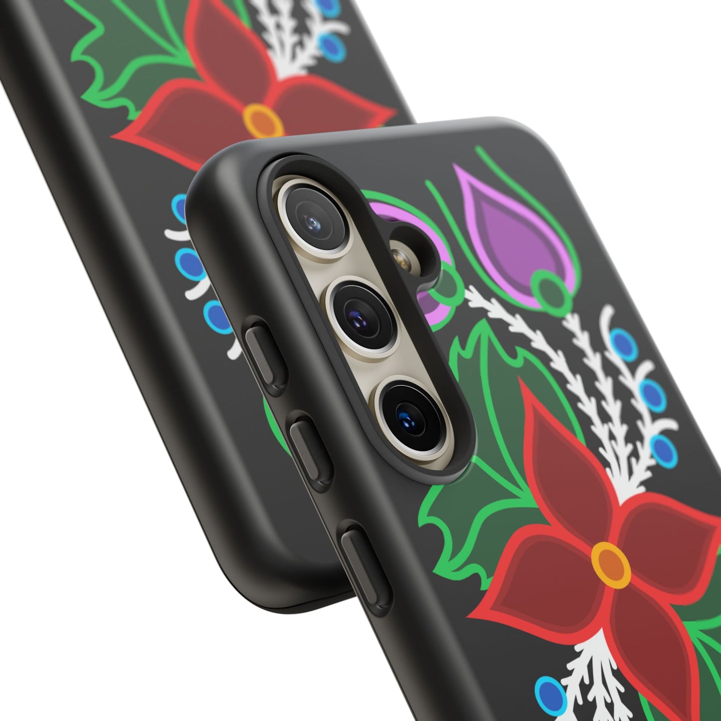 Traditional Ojibwe Floral Tough Phone Cases - Black