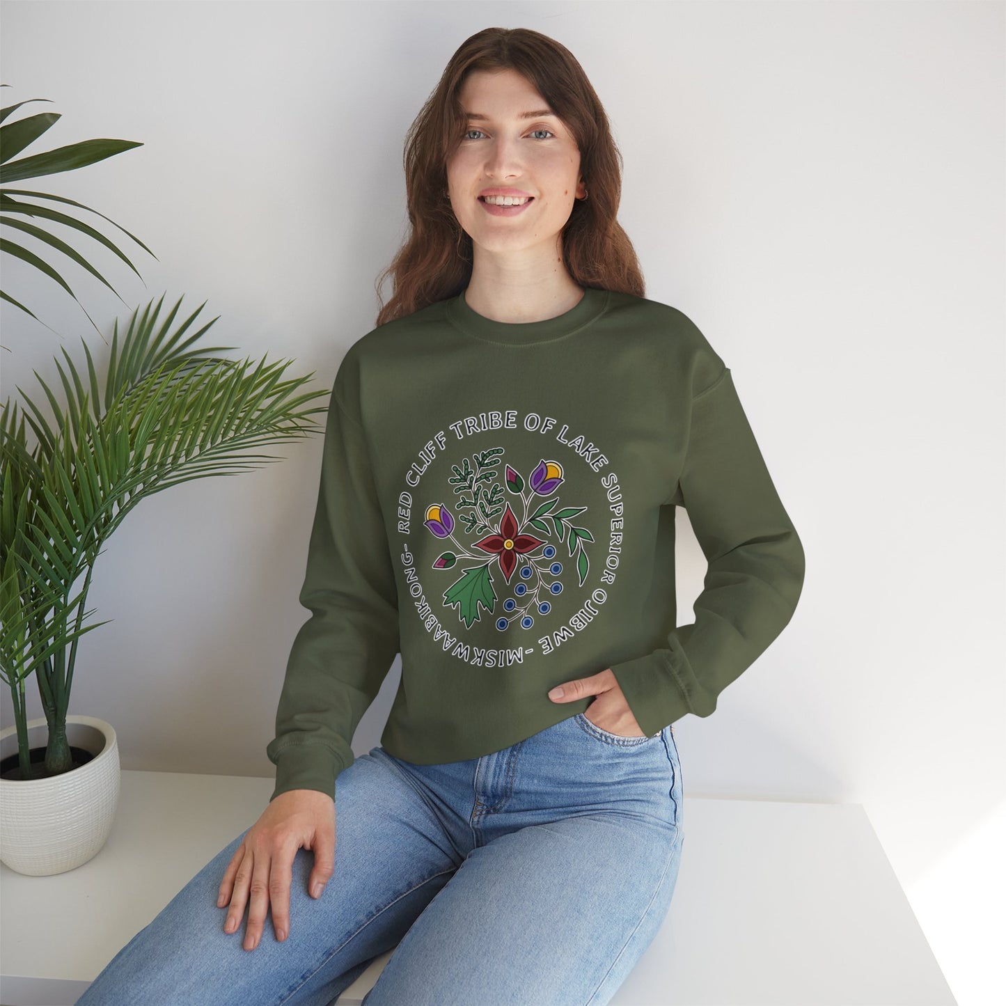 Red Cliff Tribe of Lake Superior Ojibwe Floral Design - Unisex Heavy Blend™ Crewneck Sweatshirt