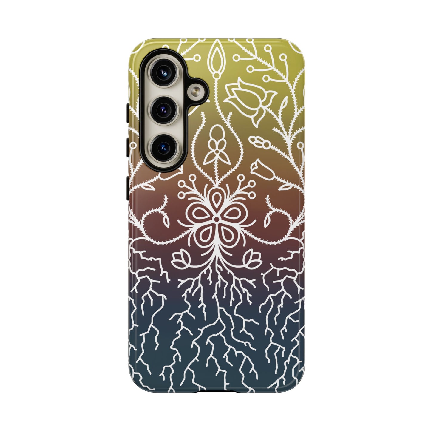 Sunset Ojibwe Floral Print Tough Phone Cases - Black