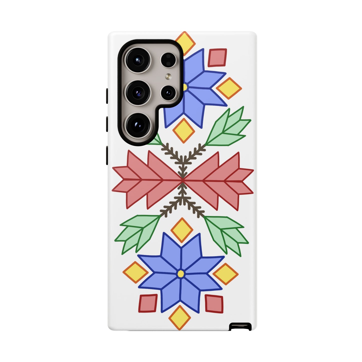 Geometric Ojibwe Floral Tough Phone Cases - White