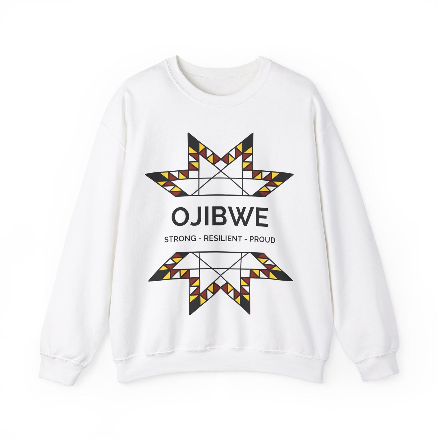 Ojibwe Pride Text & Geometric Star Design - Unisex Gildan Heavy Blend™ Crewneck Sweatshirt