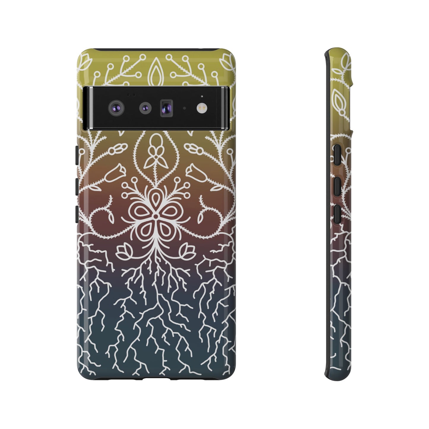 Sunset Ojibwe Floral Print Tough Phone Cases - Black