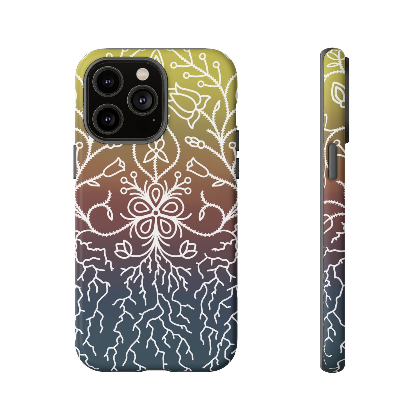 Sunset Ojibwe Floral Print Tough Phone Cases - Black