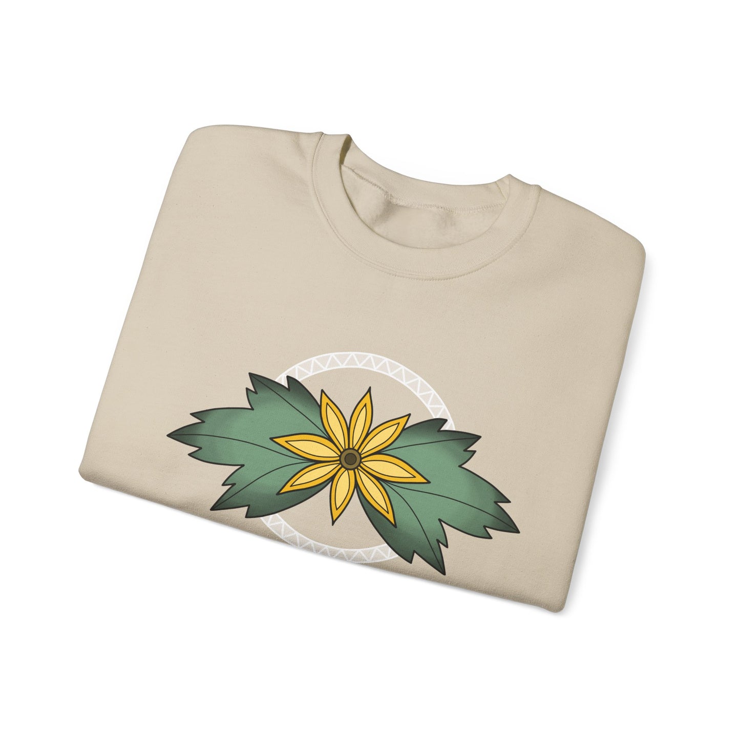 Sunflower Ojibwe Style Floral With Zig Zag Design - Unisex Gildan Heavy Blend™ Crewneck Sweatshirt