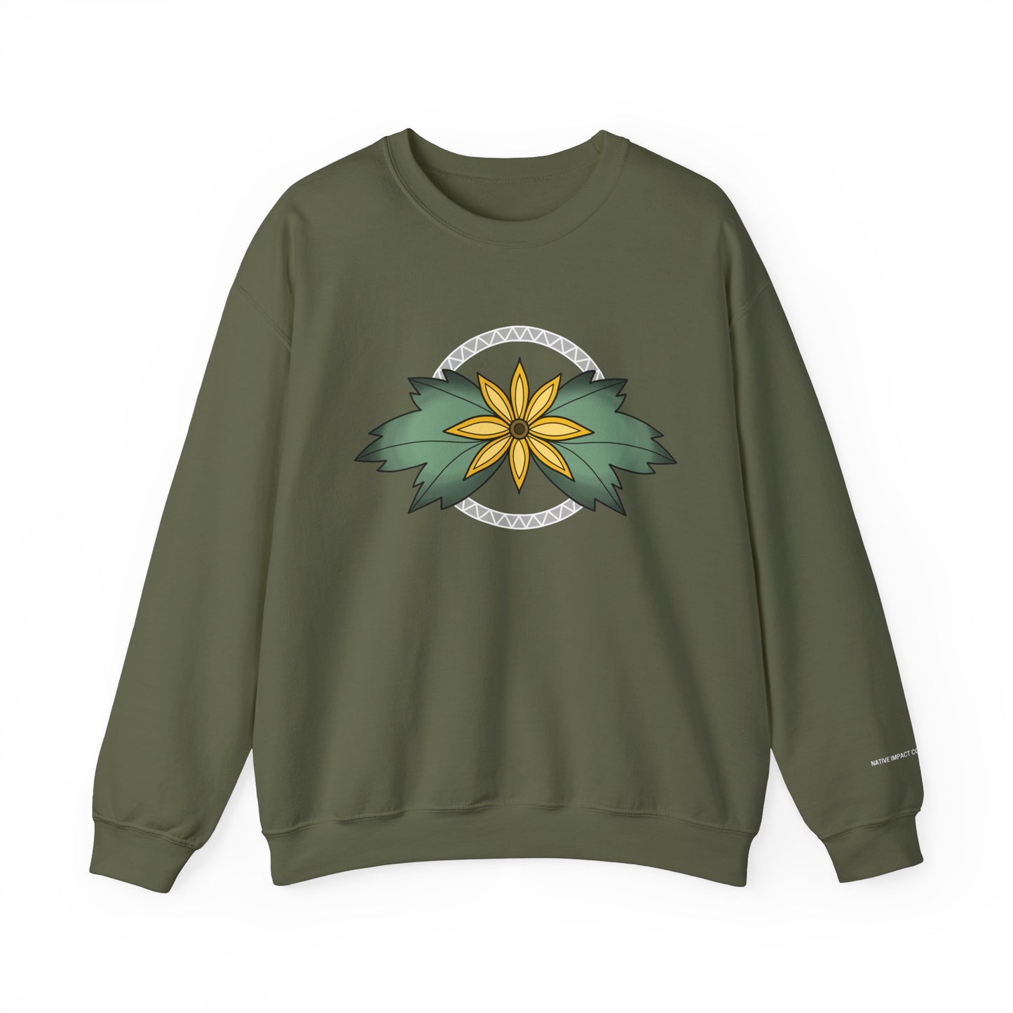 Sunflower Ojibwe Style Floral With Zig Zag Design - Unisex Gildan Heavy Blend™ Crewneck Sweatshirt