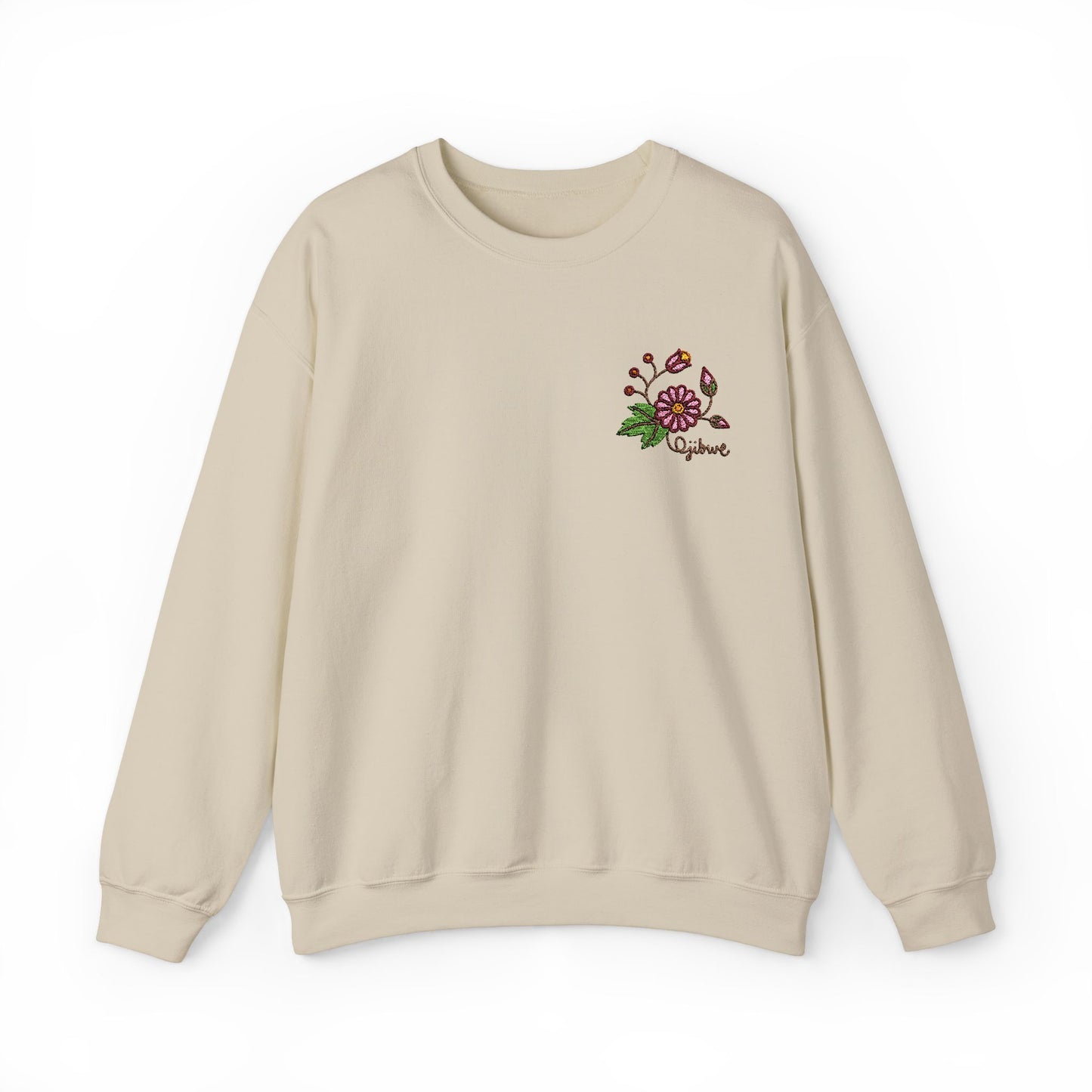 Ojibwe Pride Woodland Floral Embroidery Design - Unisex Gildan Heavy Blend™ Crewneck Sweatshirt