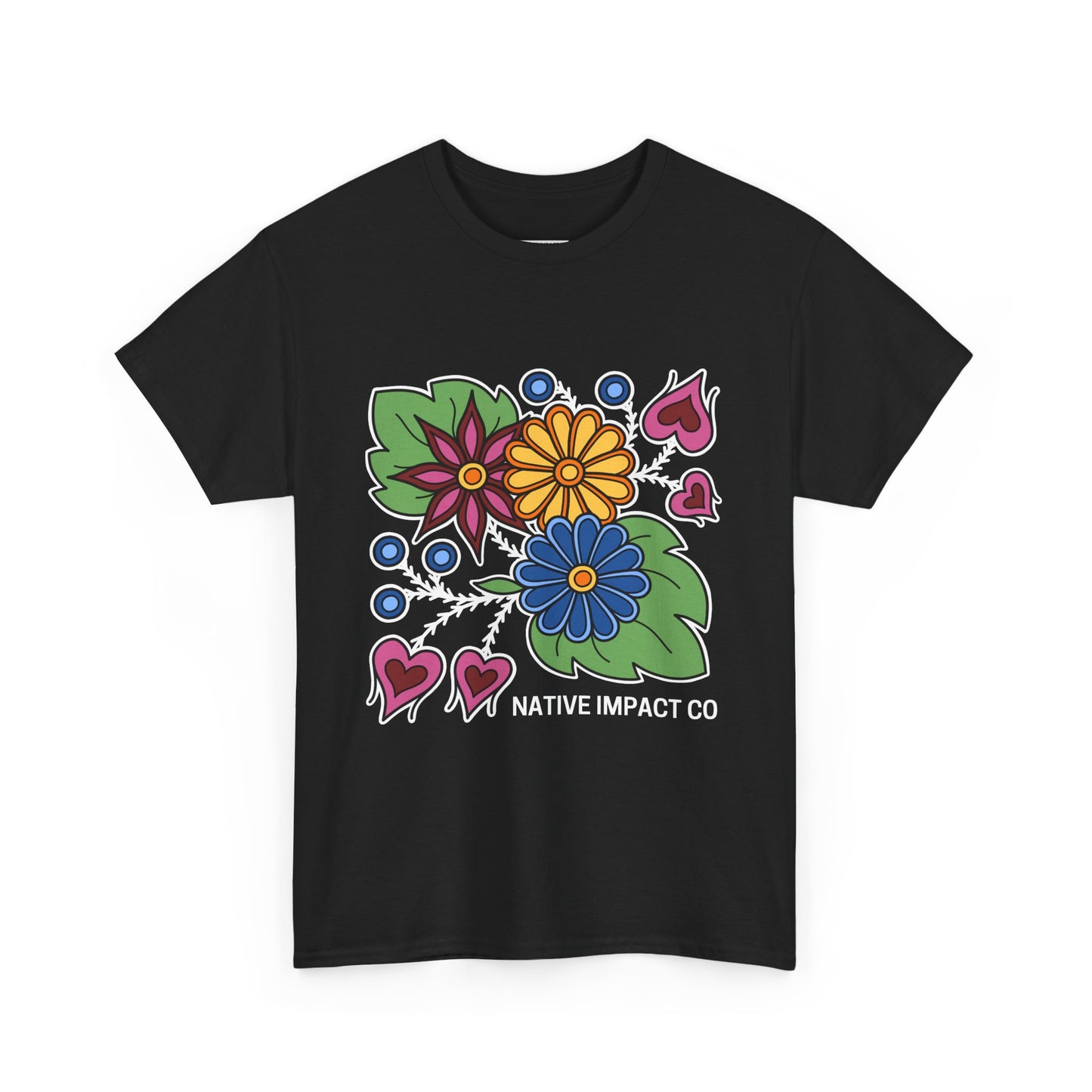 Hearts & Berries Contemporary Ojibwe Floral Design - Unisex Gildan Heavy Cotton Tee