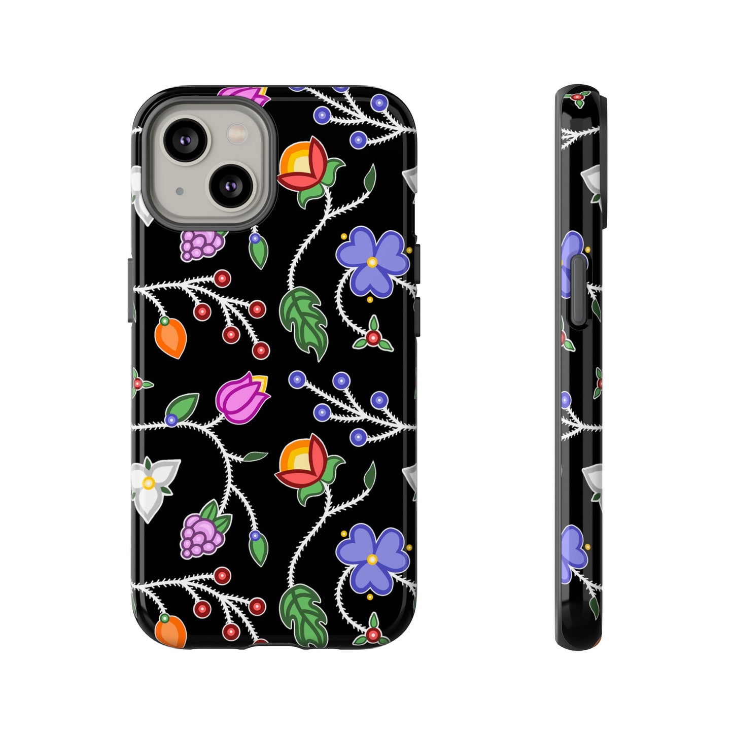 Ojibwe Floral Tough Phone Cases - Black