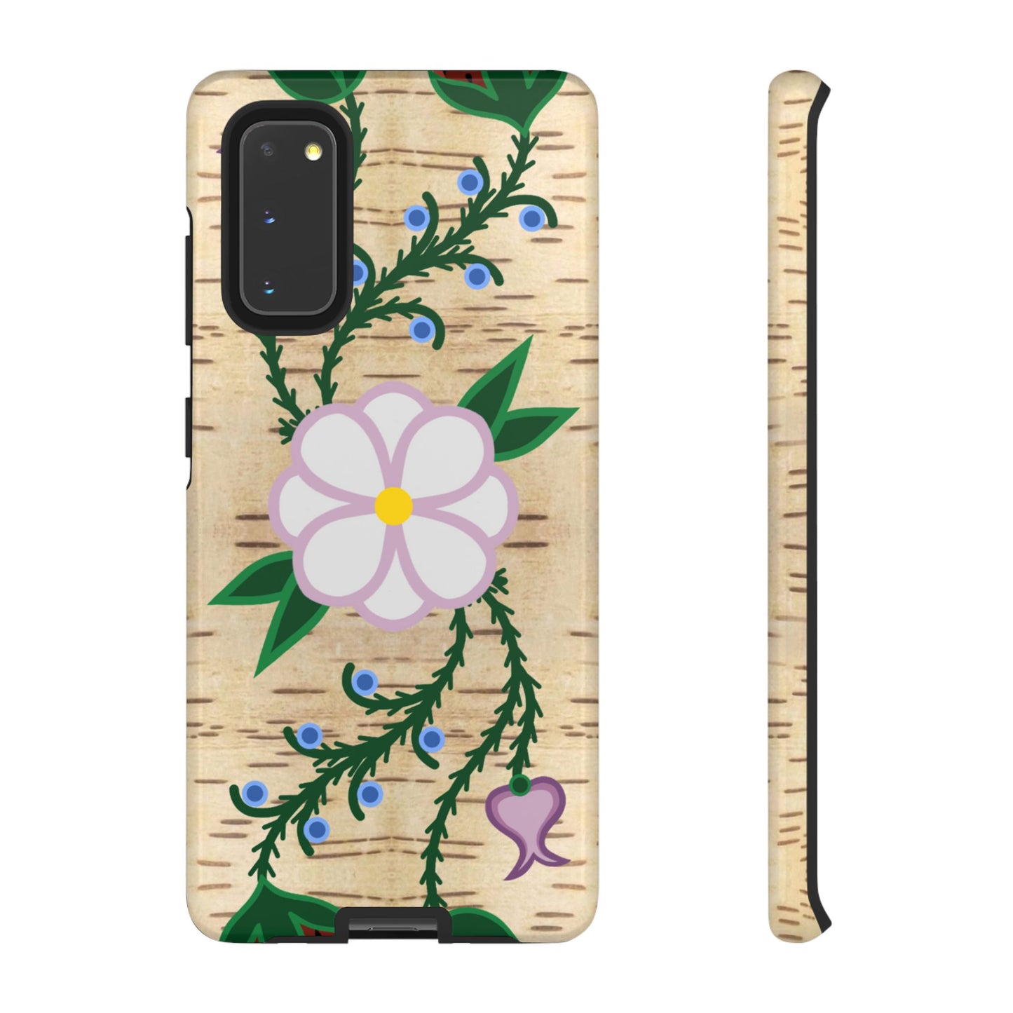 Birchbark Print Ojibwe Floral Tough Phone Cases - Black