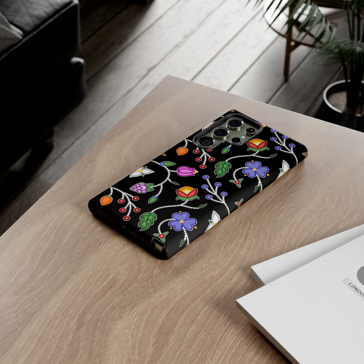 Ojibwe Floral Tough Phone Cases - Black