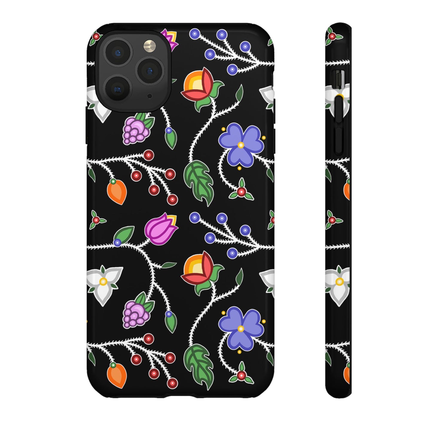 Ojibwe Floral Tough Phone Cases - Black