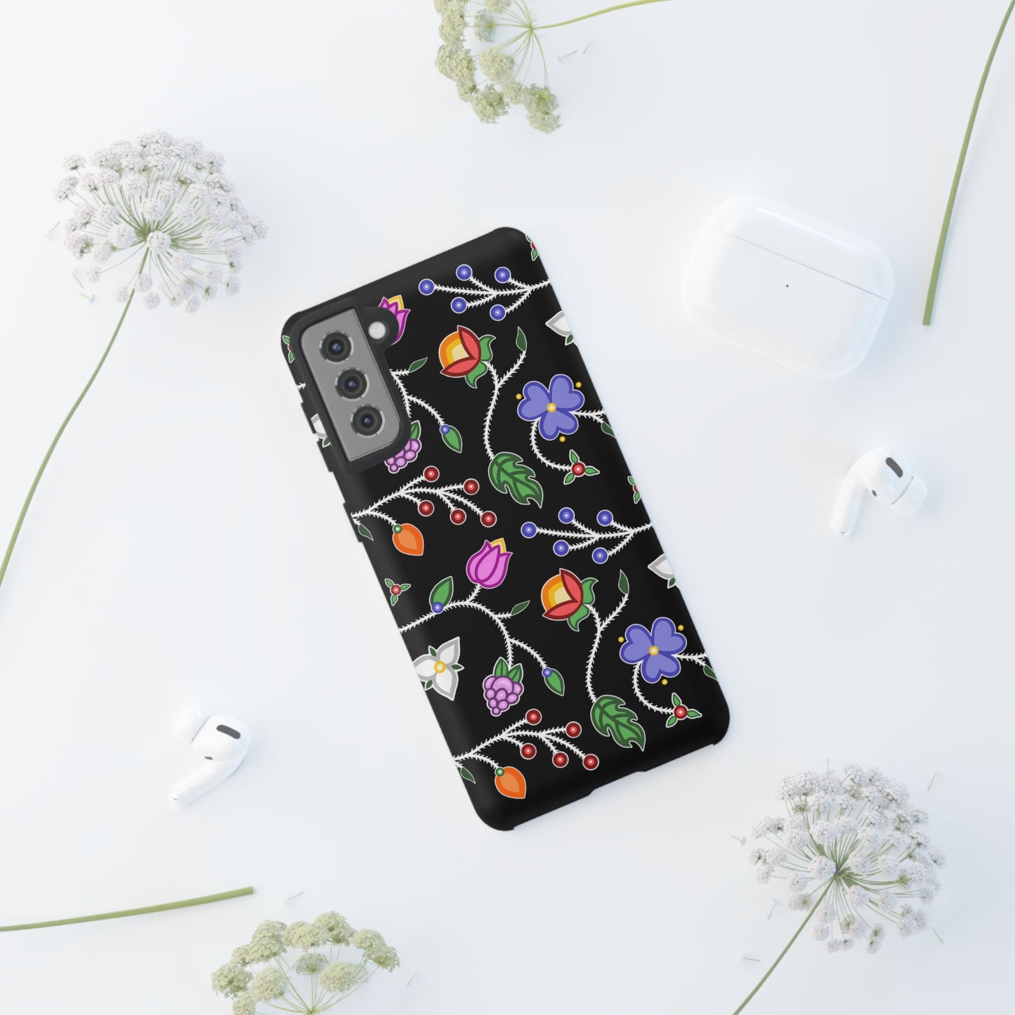 Ojibwe Floral Tough Phone Cases - Black