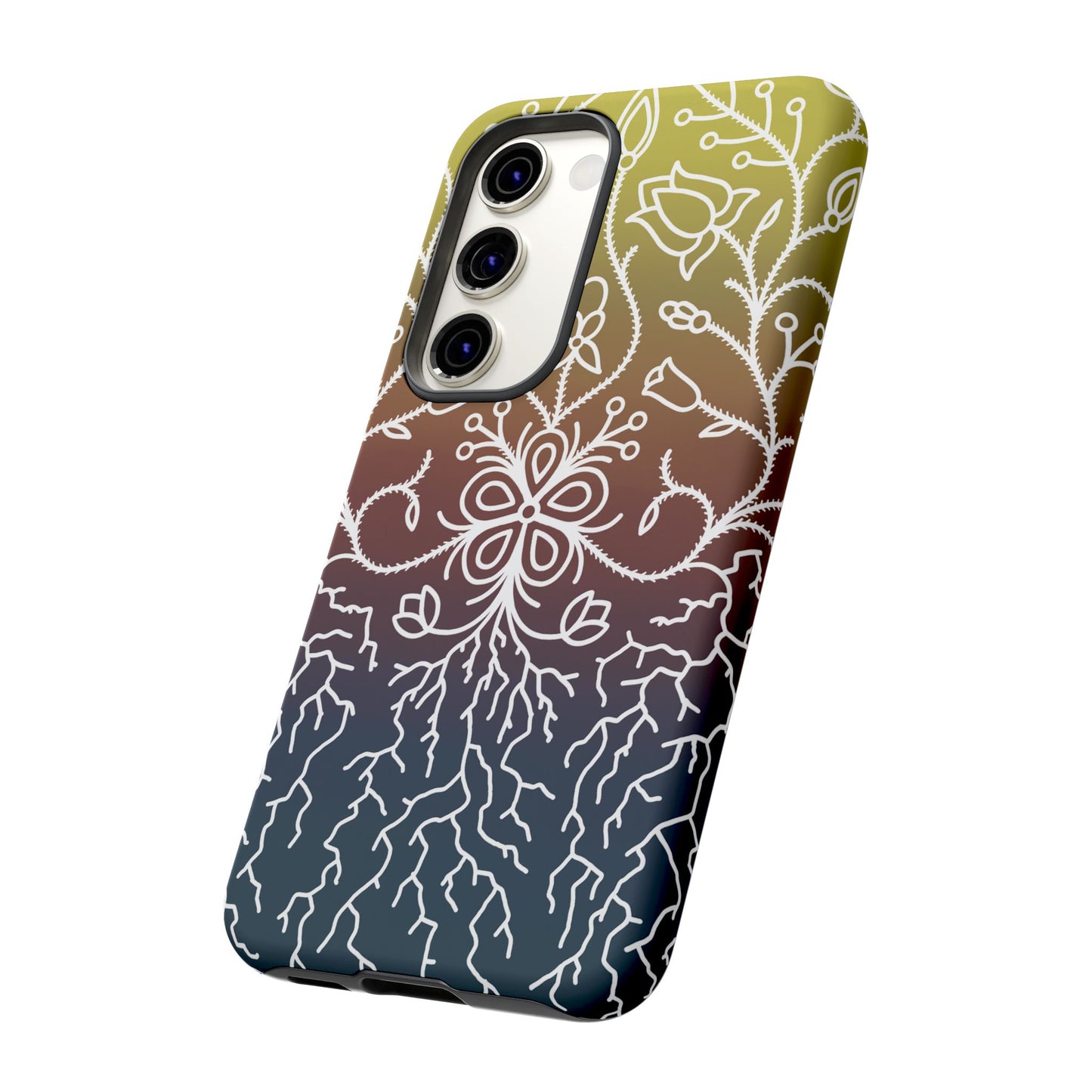 Sunset Ojibwe Floral Print Tough Phone Cases - Black