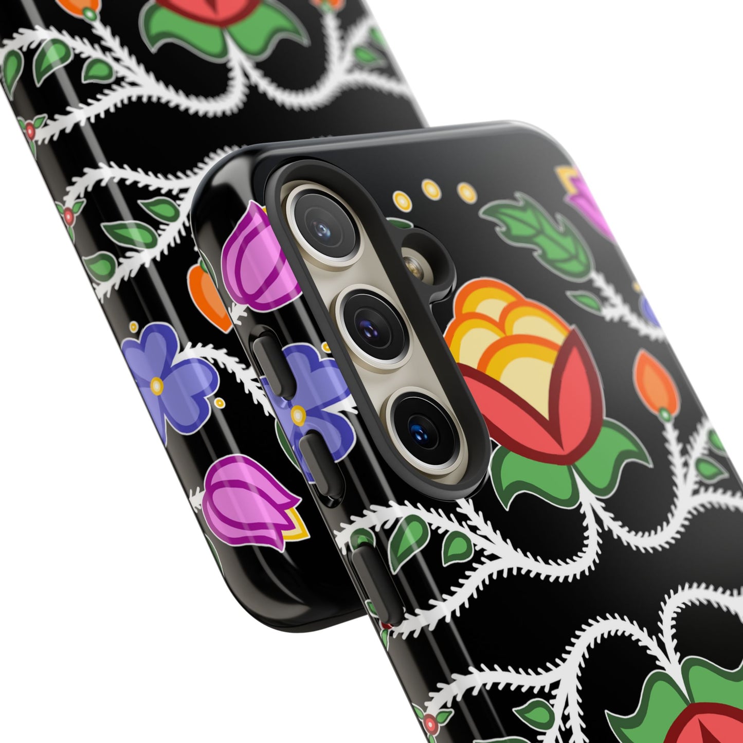 Tulip Design - Ojibwe Floral Tough Phone Cases - Black