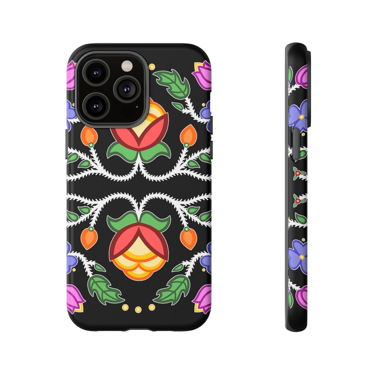 Tulip Design - Ojibwe Floral Tough Phone Cases - Black