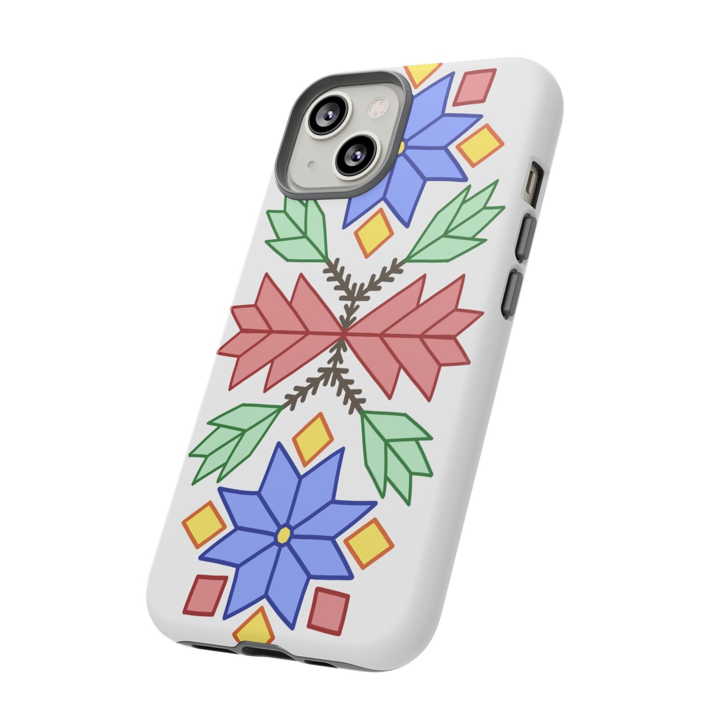 Geometric Ojibwe Floral Tough Phone Cases - White