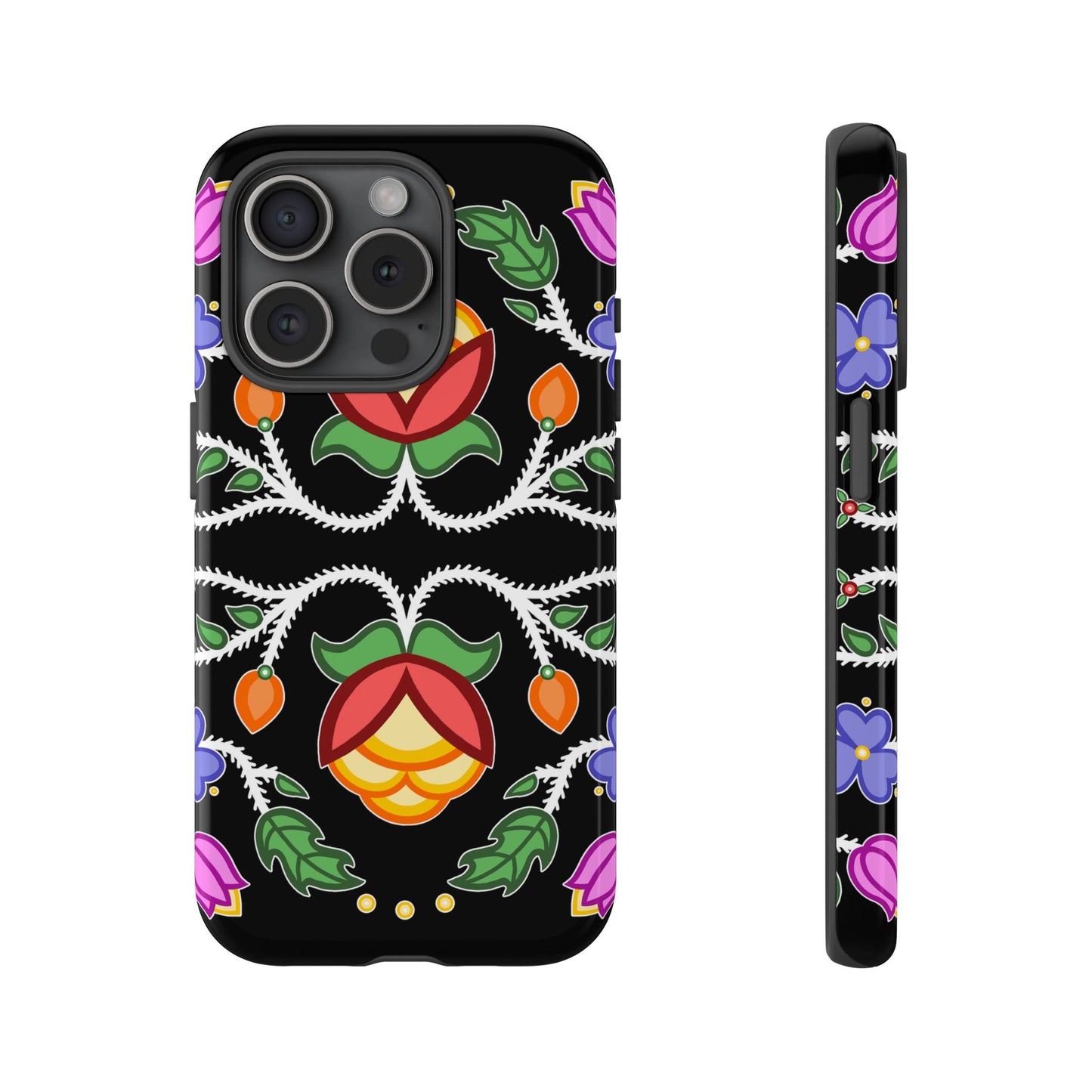 Tulip Design - Ojibwe Floral Tough Phone Cases - Black