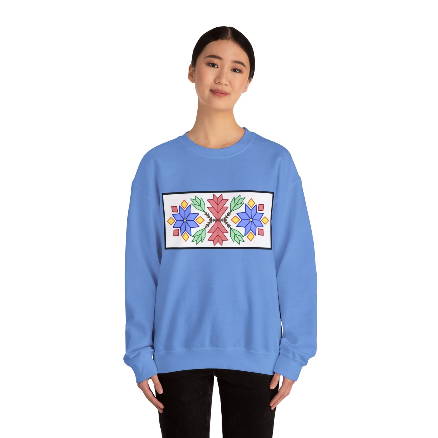 Loom Beadwork Inspired Geometric Ojibwe Floral Design - Unisex Gildan Heavy Blend™ Crewneck Sweatshirt