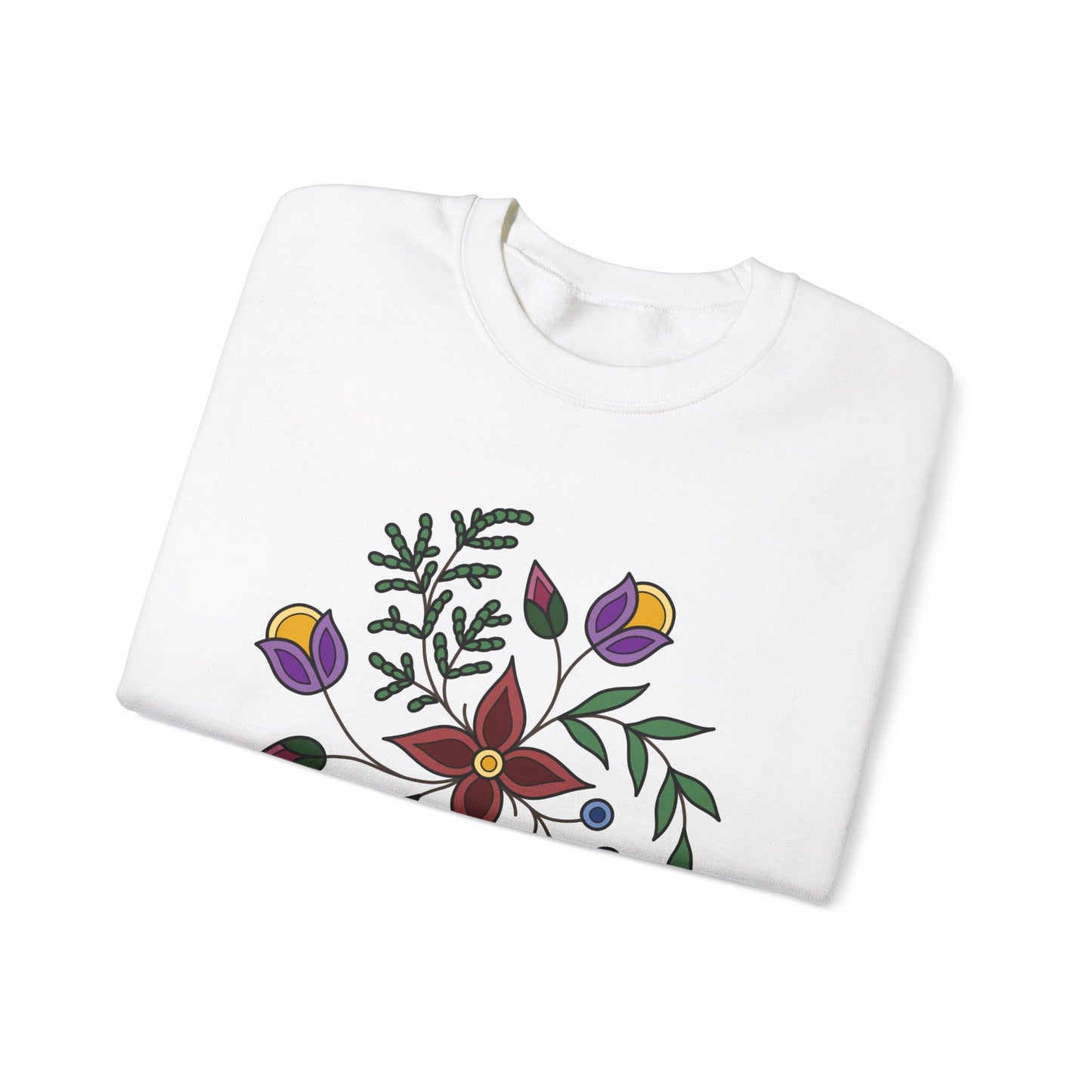 Giizhik / Cedar Ojibwe Floral Design - Unisex Gildan Heavy Blend™ Crewneck Sweatshirt