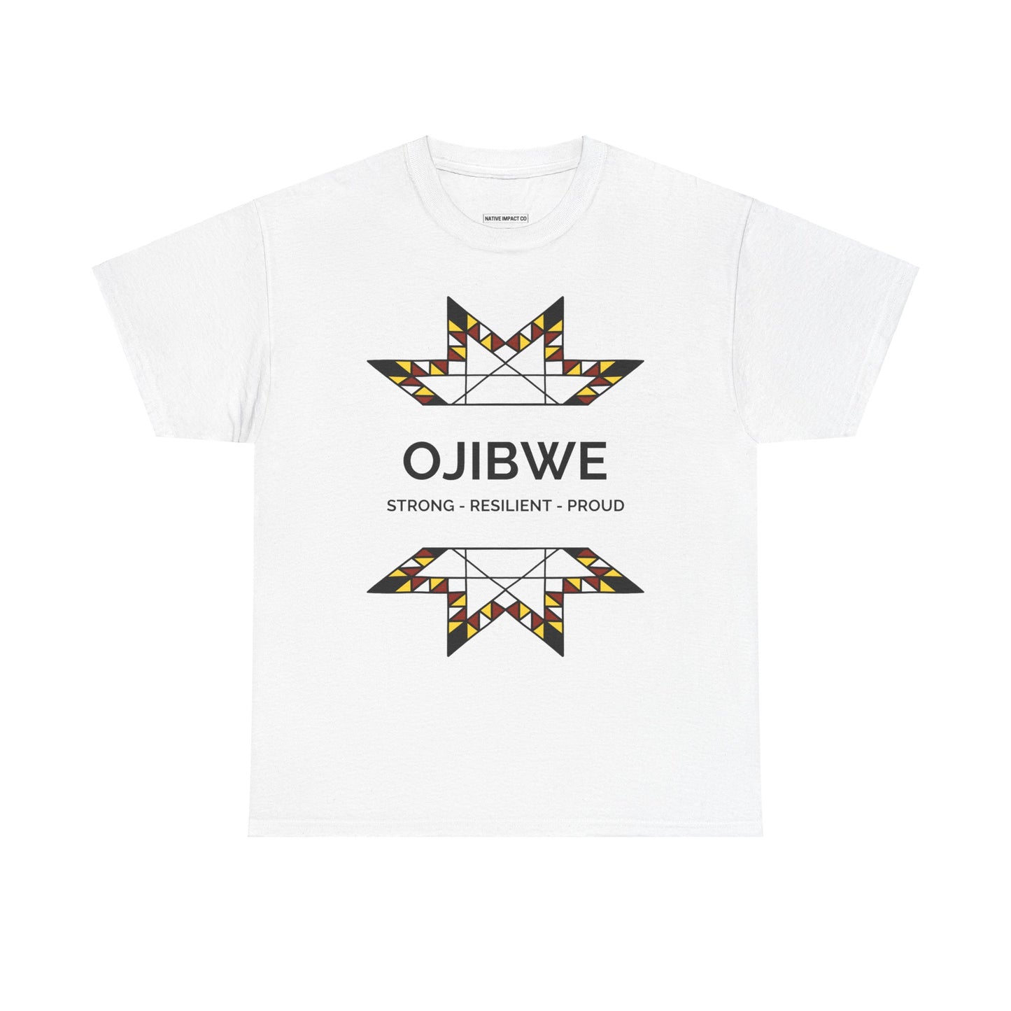 Ojibwe Pride Text & Geometric Star Design - Unisex Gildan Heavy Cotton Tee