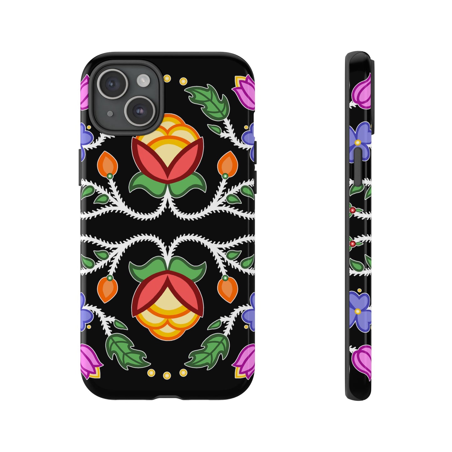 Tulip Design - Ojibwe Floral Tough Phone Cases - Black